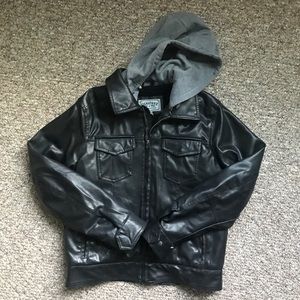 LIKE NEW Levi’s leather jacket with built in hood